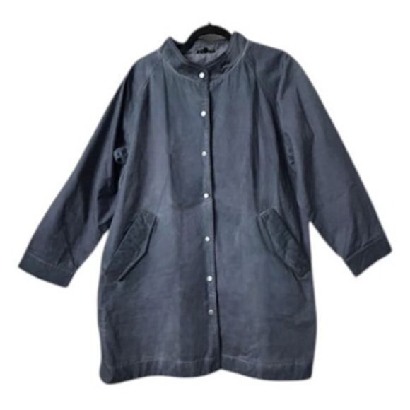 POL Jackets & Blazers - POL Small Womens Button Front Jacket Coat Blue Cotton Blend Refined Minimalist